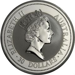30 Dollars - Elizabeth II 3rd Portrait - Australian Kookaburra - Silver Bullion Coin