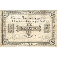 25 Øre Handelsstederne i Grønland, Type I: Handwritten serial number