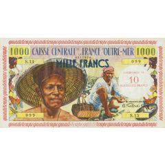 10 New Francs Overprint on 1000 Francs