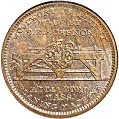 Hard Times Merchant Token - S. B. Schenck, Woodworth`s Planing Machine Attleboro, MA