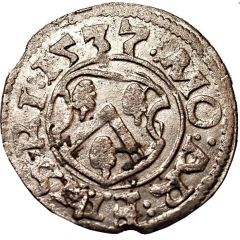 1 Schilling - Thomas Schöning Koknese, fancy cross, smooth top, with border and with long staffs