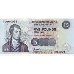 5 Pounds Clydesdale Bank - Bicentenary of Robert Burns` Death