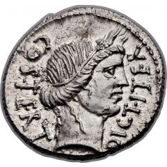 Denarius - Julius Caesar DICT•ITER COS•TERT / AVGVR PONT•MAX