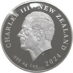 1 Dollar - Charles III 1st Portrait - Great Spotted Kiwi, Coloured Silver Proof