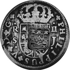 200 Réis - Carlos I Countermark SHIELD over `2 Reales/Spain`