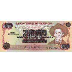 200 000 Cordobas overprinted on 1000 Cordobas