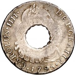 11 Bits Crenated center hole in Peru 8 Reales, KM# 97