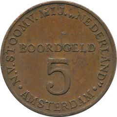Token - 5 Boordgeld Stoomvaart Maatschappij Nederland